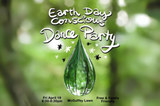 Earth Day Conscious Dance Party Graphic with Water Droplet