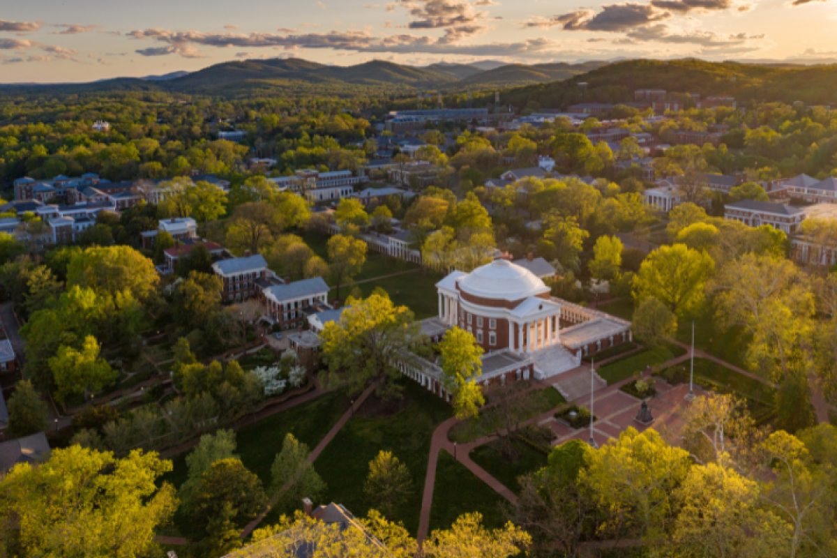 Aerial view of UVA Rotunda 2020