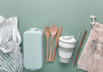 Reuseable bag, dispenser, bamboo utensils, closeable jar