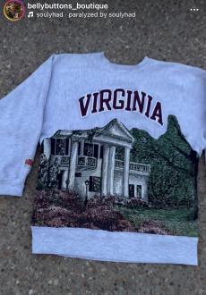 Instagram screenshot of a vintage sweatshirt with VIRGINIA across front.